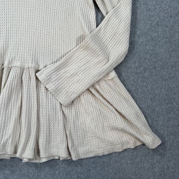 Entro Waffle Knit Peplum Ruffle Hem Tunic Top Women's Small Beige V-Neck - Picture 2 of 8